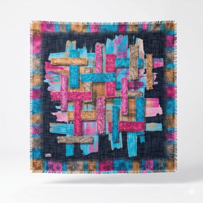 Large 36" Square Lightweight Scarf for Women - Poly-Viscose Artful Patchwork Design