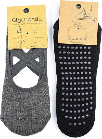 Cotton Yoga Socks Non Slip Ideal for Yoga Pilates Barre Fitness Sticky Toe Grip Socks Great as Slippers Too