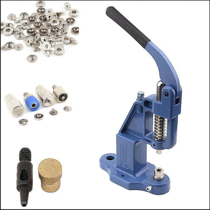 720 sets 4 piece 15mm (line 24) alfa size fashion snap buttons with manual press machine, dies, hole punch tool blue / silver