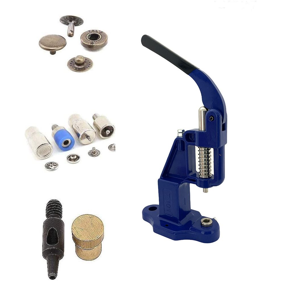 720 sets 4 piece 12.5mm (line 20) fashion spring snap buttons with manual press machine, dies, hole punch tool navy / bronze