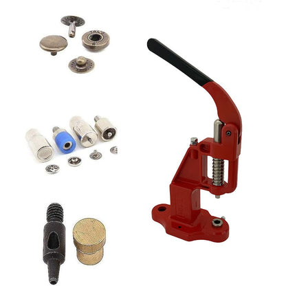 720 sets 4 piece 12.5mm (line 20) fashion spring snap buttons with manual press machine, dies, hole punch tool red / bronze