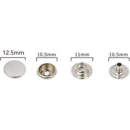 Rust Free Metal Silvertone Nickel Plate 12.5 mm Utility Snap Buttons ( Line 20 )