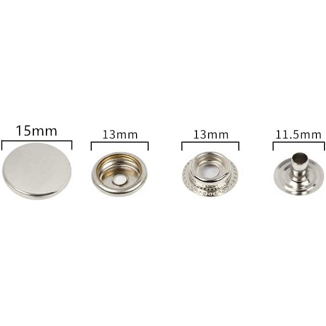 Hobby Trendy Stainless Steel Metal Silvertone Nickel Plate 15 mm Utility Snap Buttons ( Line 24 - 24L)