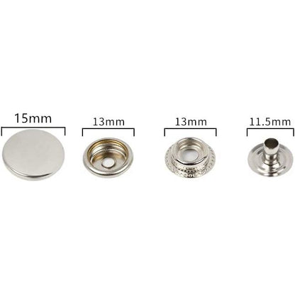 Hobby Trendy Stainless Steel Metal Silvertone Nickel Plate 15 mm Utility Snap Buttons ( Line 24 - 24L)