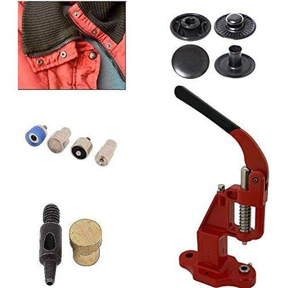 720 sets 4 piece 15mm (line 24) alfa size fashion snap buttons with manual press machine, dies, hole punch tool red / black