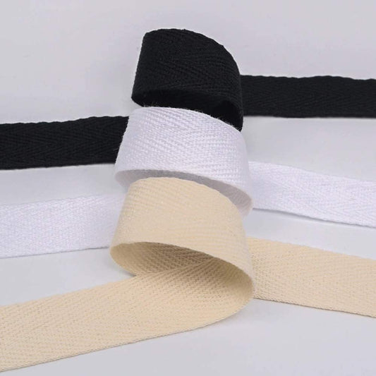 5 yard cotton twill tape ribbon, soft natural webbing tape herringbone tape for sewing diy craft (black, white or beige)