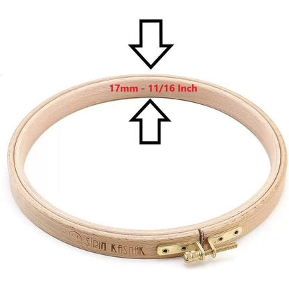 natural beech wood 17 mm fine polished round embroidery hoop with brass adjustment screw