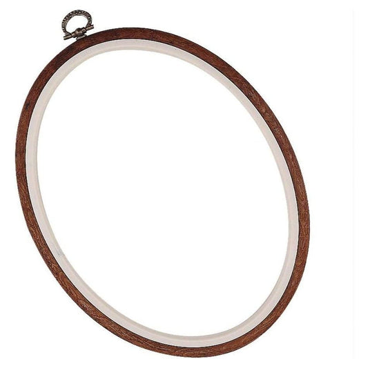 premium quality, plastic oval embroidery hoop with imitated wood look display frame look