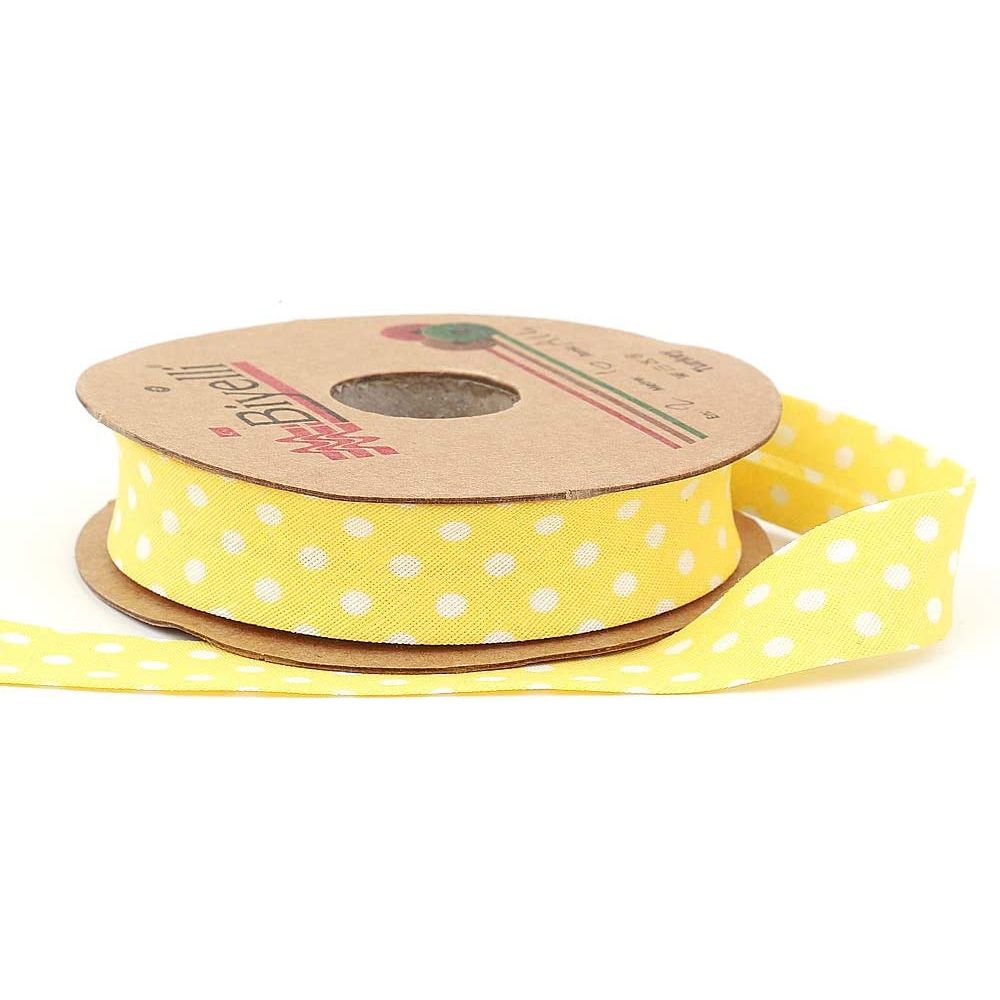 white polka dot bias binding tape (single fold) 20mm-13/16inch (10meters-10.93yds) various colors, diy garment accessories 10 meter / yellow