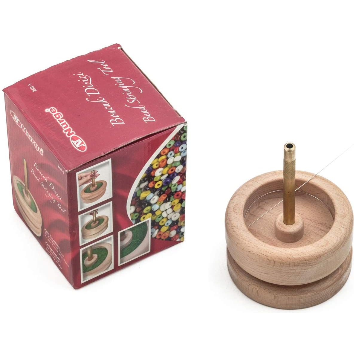Wooden Bead Spinner with 2 Curved Needles 2 in 1 Multifunctional Yarn  Spinner Holder Plastic Needle