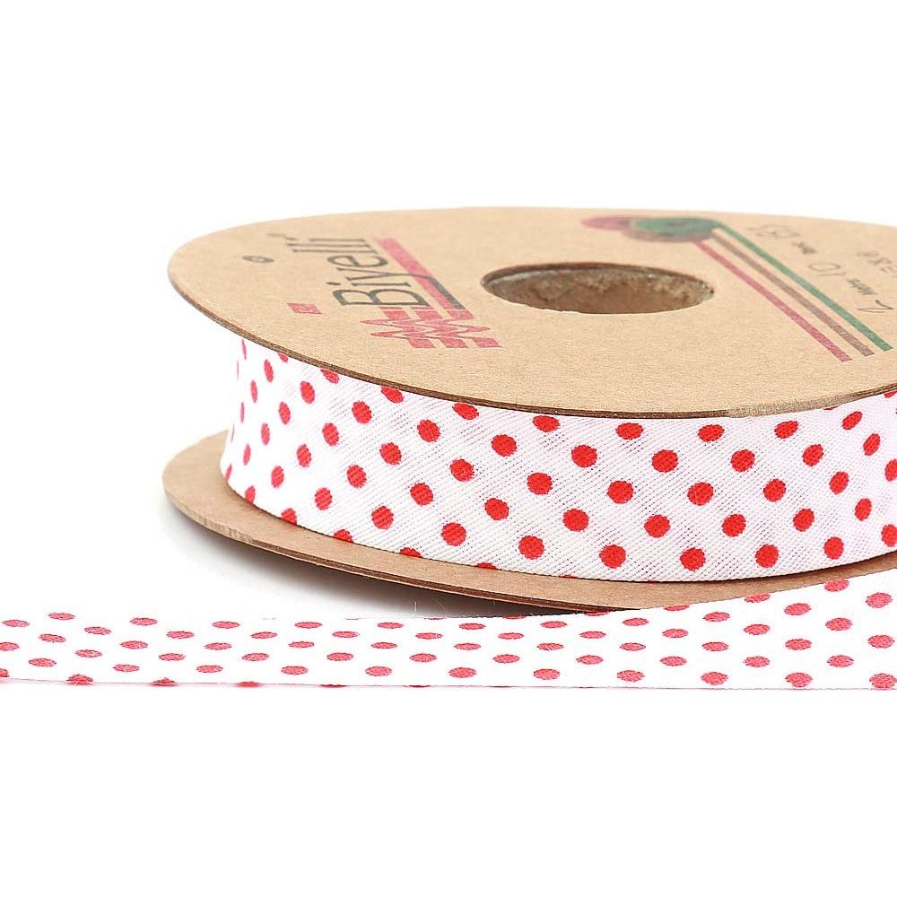 white bias binding tape with polka dots (single fold) 20mm-13/16inch (25 meters-27.34yds) various colors, diy garment accessories red