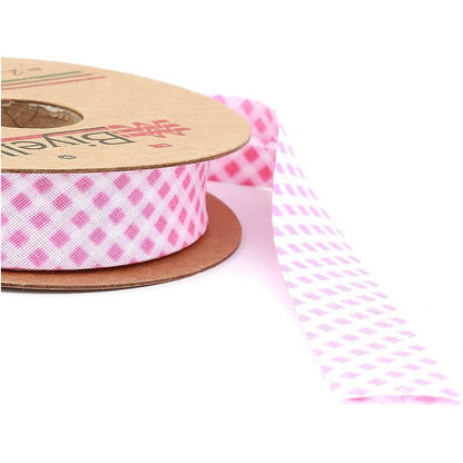 hobby trendy plaid bias binding tape (single fold) 20mm-13/16inch (25meters-27.34yds) garment accessories pink