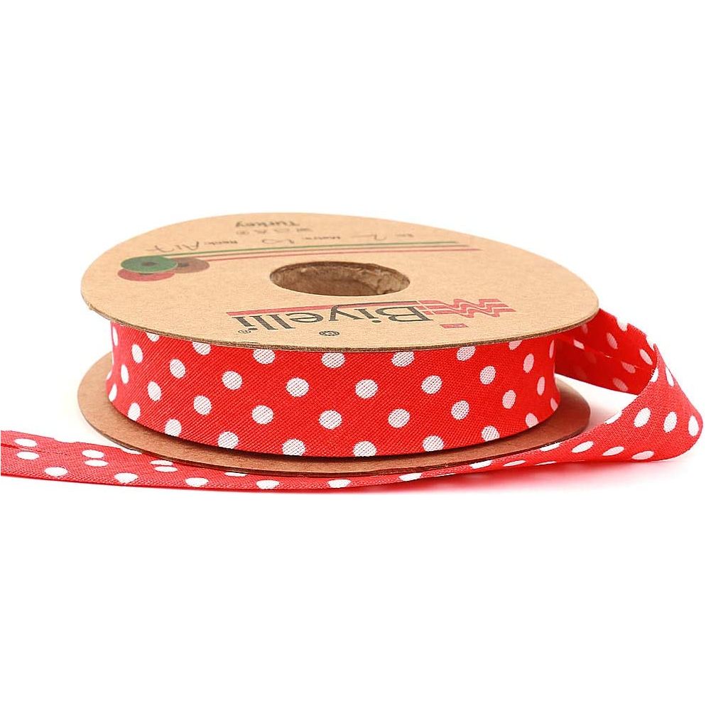 white polka dot bias binding tape (single fold) 20mm-13/16inch (10meters-10.93yds) various colors, diy garment accessories 10 meter / red
