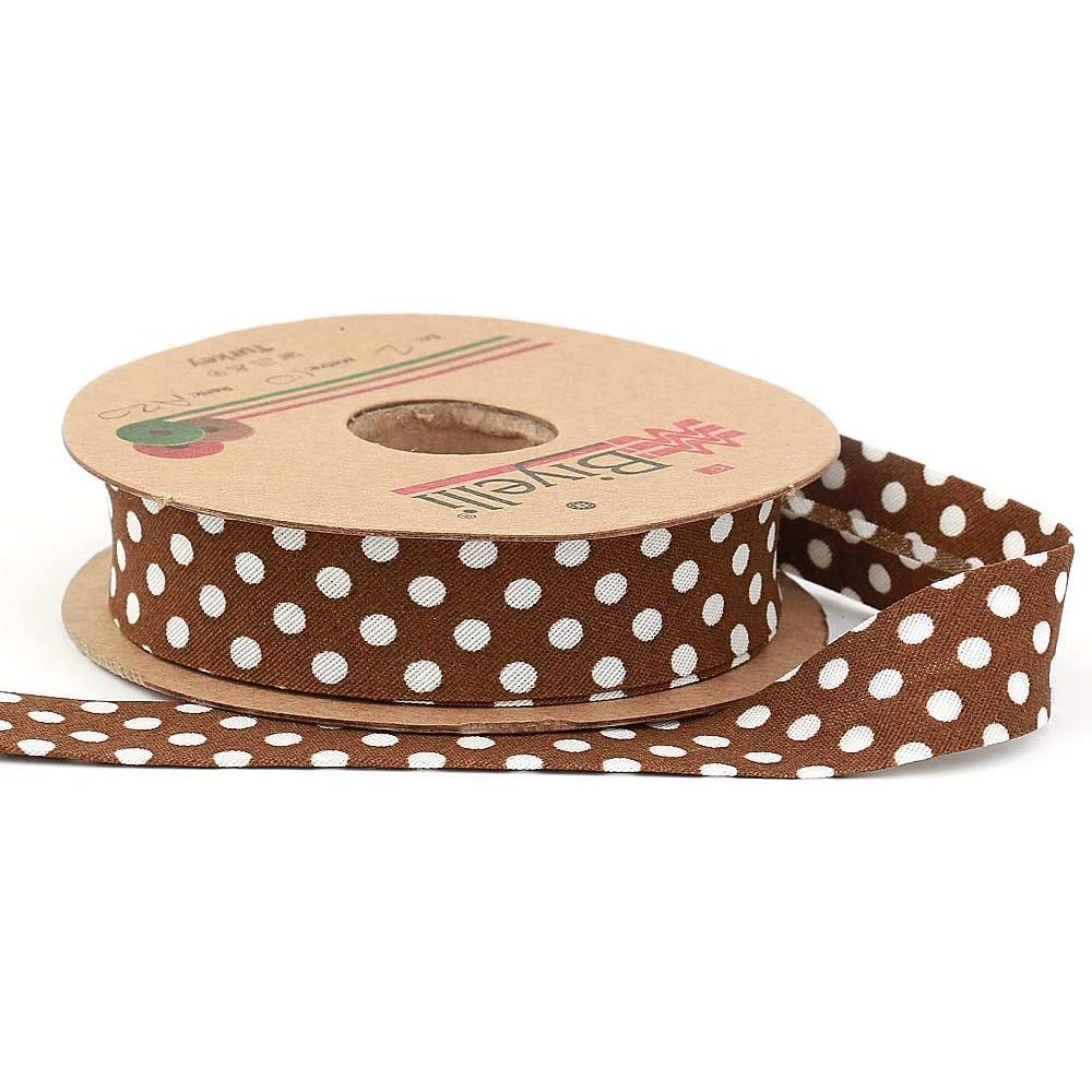 white polka dot bias binding tape (single fold) 20mm-13/16inch (10meters-10.93yds) various colors, diy garment accessories 10 meter / brown