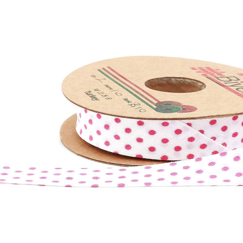 white bias binding tape with polka dots (single fold) 20mm-13/16inch (25 meters-27.34yds) various colors, diy garment accessories fuschia