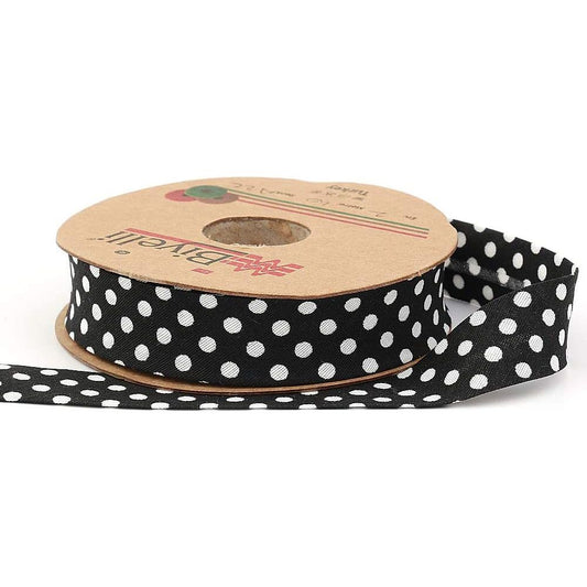 white polka dot bias binding tape (single fold) 20mm-13/16inch (25meters-27.34yds) various colors, diy garment accessories 25 meter / black