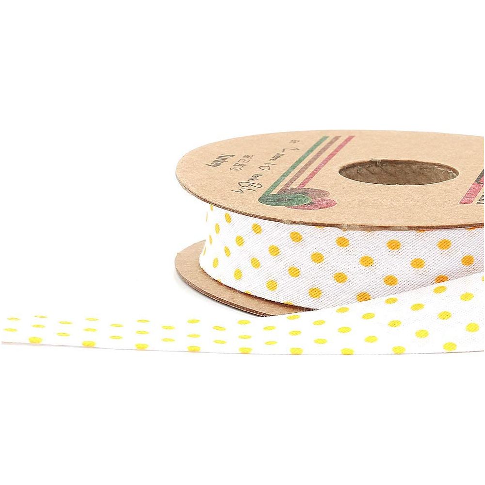 white bias binding tape with polka dots (single fold) 20mm-13/16inch (25 meters-27.34yds) various colors, diy garment accessories yellow