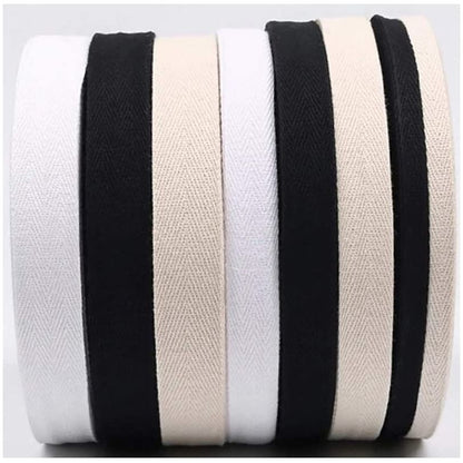 5 yard cotton twill tape ribbon, soft natural webbing tape herringbone tape for sewing diy craft (black, white or beige)