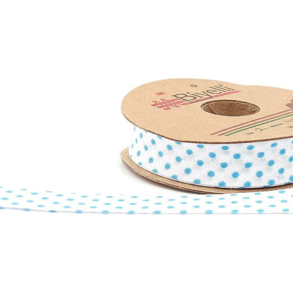 white bias binding tape with polka dots (single fold) 20mm-13/16inch (25 meters-27.34yds) various colors, diy garment accessories blue