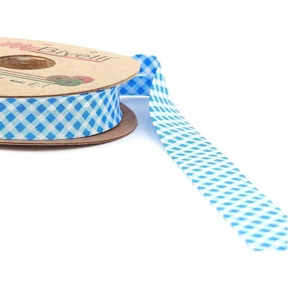 hobby trendy plaid bias binding tape (single fold) 20mm-13/16inch (25meters-27.34yds) garment accessories blue