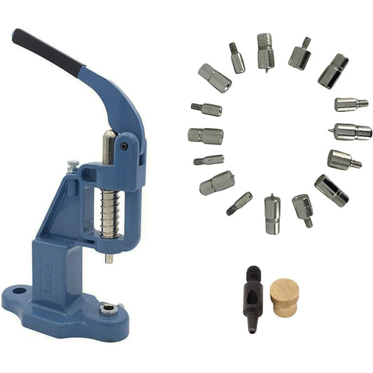 large essential rivet setting kit with hand press machine 8 rivet dies and 2 mm hole punch leather rivets single round cap metal stud fasteners for bag belt wallet jeans
