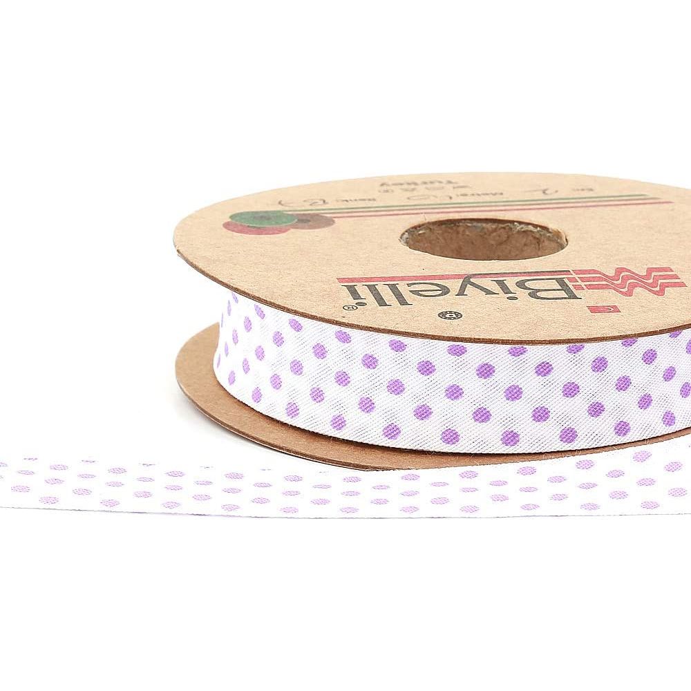 white bias binding tape with polka dots (single fold) 20mm-13/16inch (25 meters-27.34yds) various colors, diy garment accessories lilac