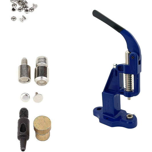 double cap 7mm rivets kit (1000 pcs) with hand press machine, dies and hole punch. leather rivets single round cap metal stud fasteners for bag belt wallet jeans