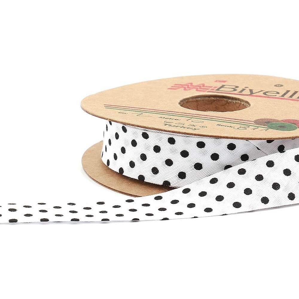 white bias binding tape with polka dots (single fold) 20mm-13/16inch (25 meters-27.34yds) various colors, diy garment accessories black