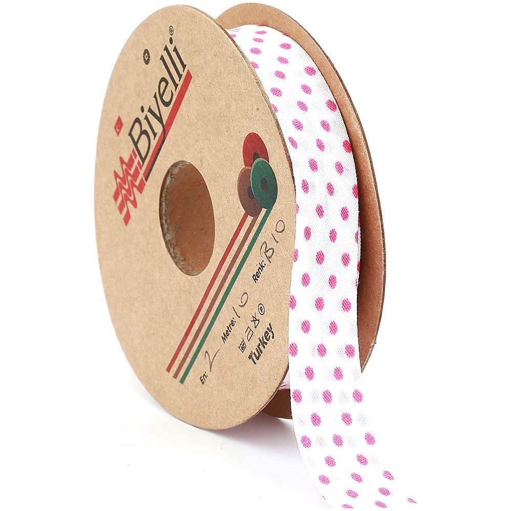 white bias binding tape with polka dots (single fold) 20mm-13/16inch (25 meters-27.34yds) various colors, diy garment accessories