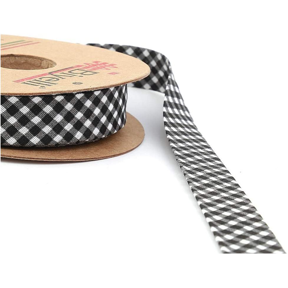 hobby trendy plaid bias binding tape (single fold) 20mm-13/16inch (10meters-10.93yds) diy garment accessories black