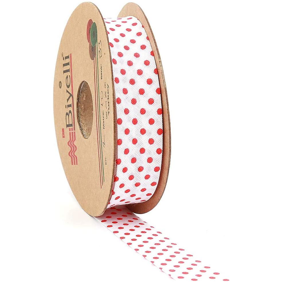 white bias binding tape with polka dots (single fold) 20mm-13/16inch (25 meters-27.34yds) various colors, diy garment accessories