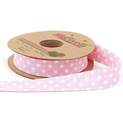white polka dot bias binding tape (single fold) 20mm-13/16inch (10meters-10.93yds) various colors, diy garment accessories 10 meter / pink