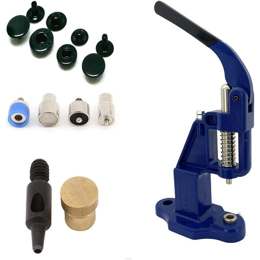 720 sets 4 piece 15mm (line 24) alfa size fashion snap buttons with manual press machine, dies, hole punch tool navy / black