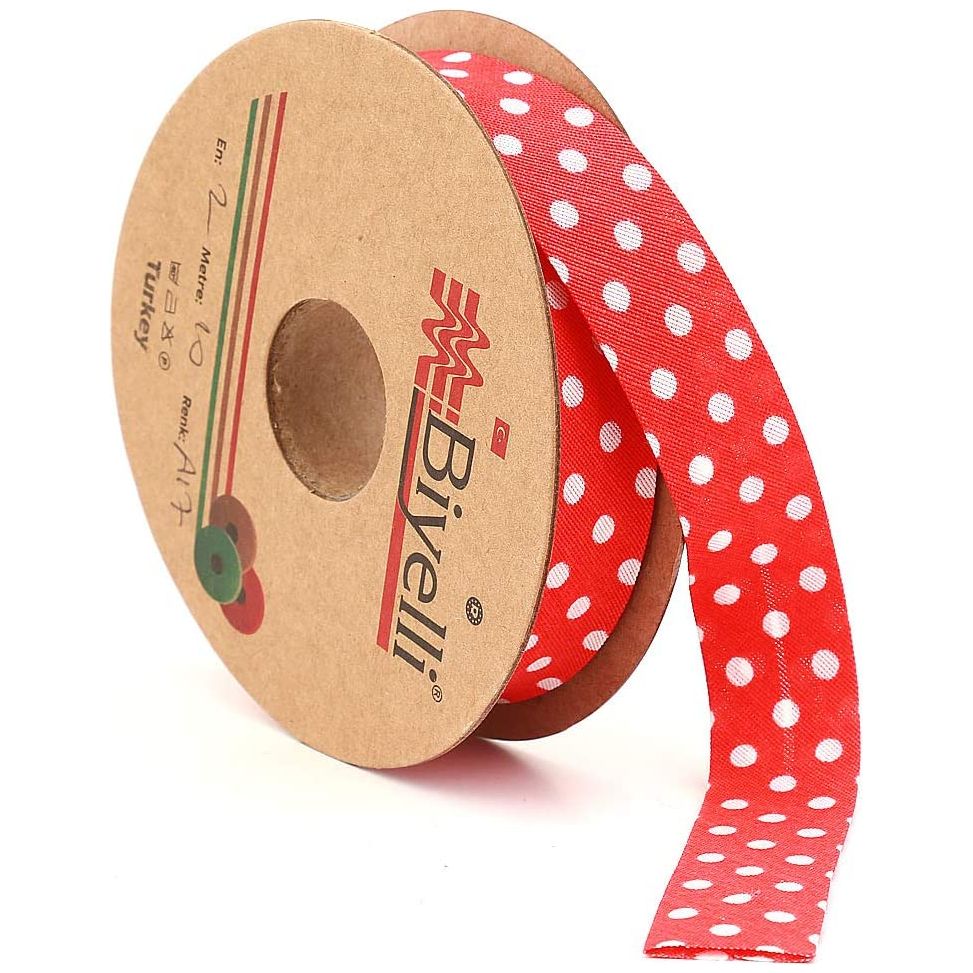 white polka dot bias binding tape (single fold) 20mm-13/16inch (10meters-10.93yds) various colors, diy garment accessories