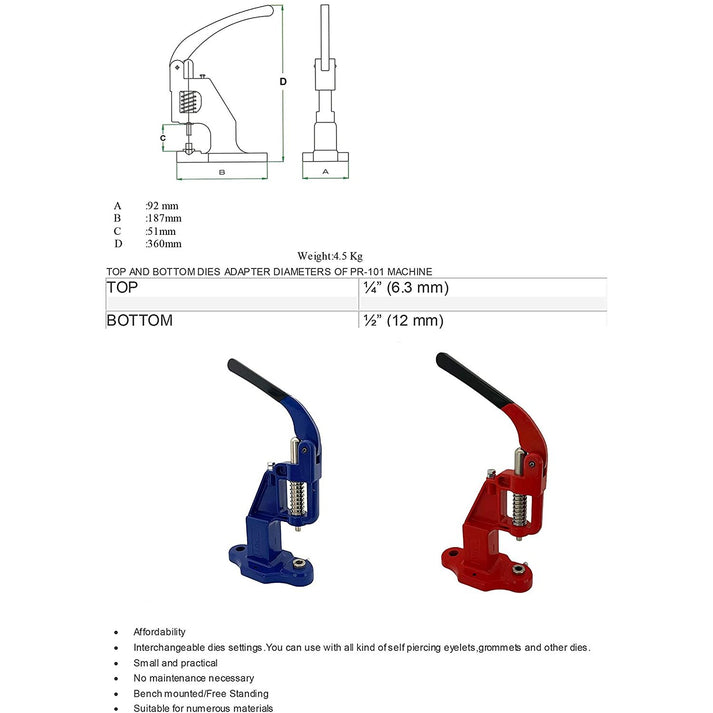 Essential Rivet Setting Kit with Hand Press Machine 4 Rivet Dies and 2 ...