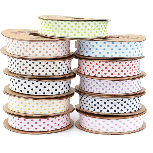 white bias binding tape with polka dots (single fold) 20mm-13/16inch (25 meters-27.34yds) various colors, diy garment accessories