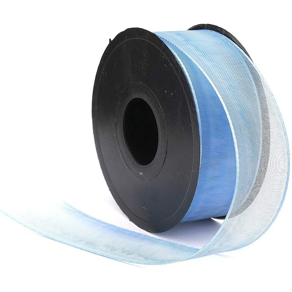 20 mt (21.9 yard) long 1 1/2" wide sheer organza pattern ribbon for sewing embellishment ribbon for crafts gift wrapping wedding party decorations blue