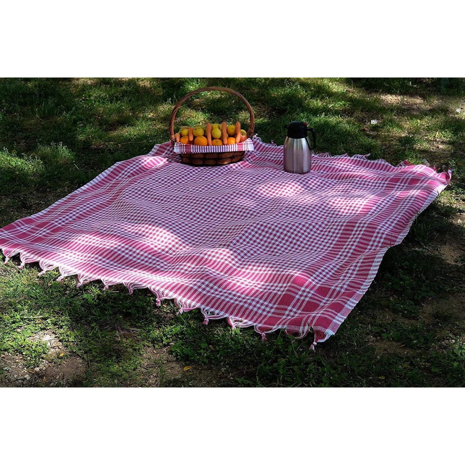 hobby trendy square plaid table cloth, self fringe table cloth, checkered table cloth 54 x 54 inch for family holiday,camping picnic (#2)