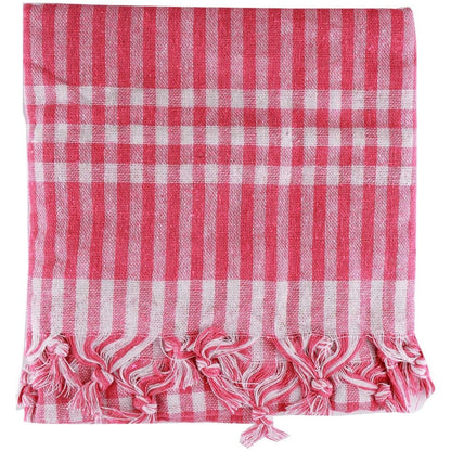 hobby trendy square plaid table cloth, self fringe table cloth, checkered table cloth 54 x 54 inch for family holiday,camping picnic (#2) pink