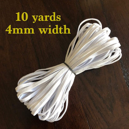 4mm (1/8") width elastic white strap stretchy earloop cord band ear tie rope string for diy crafts 10 yards