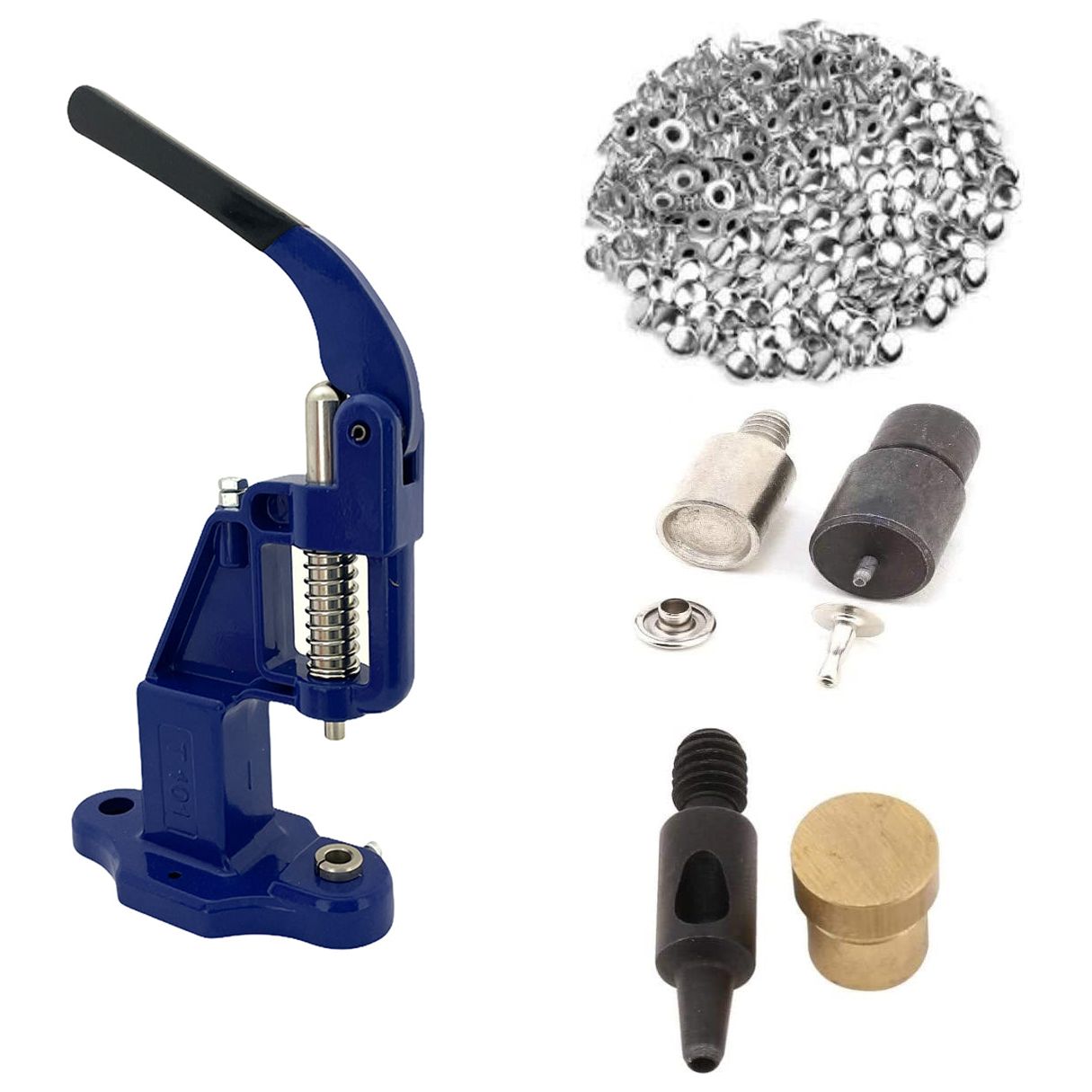 10/11mm single cap rivets kit with the manual hand press machine dies and hole punch